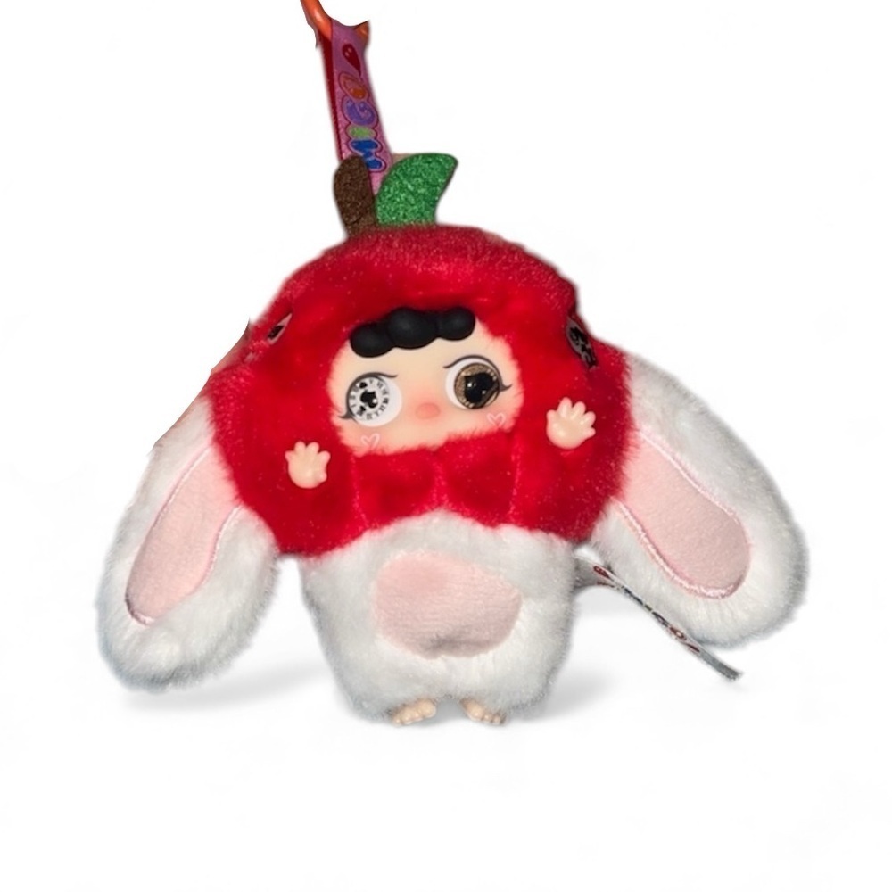 Migo troublemaker bad apple plush pendent with I think social eyes red and white